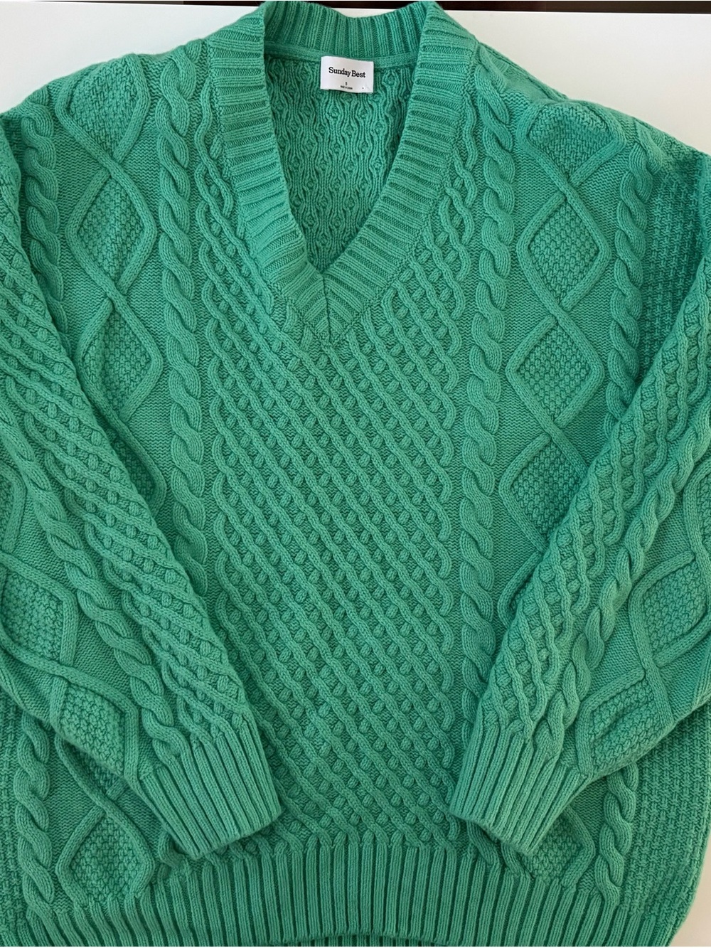 Aritzia Cable Knit V-Neck Sweater - Emerald Green